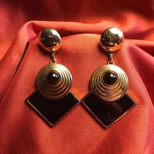 Black and gold dangle earrings